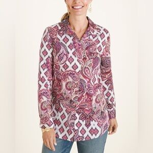 Chicos No Iron Paisley Mix Print Button Down Shirt